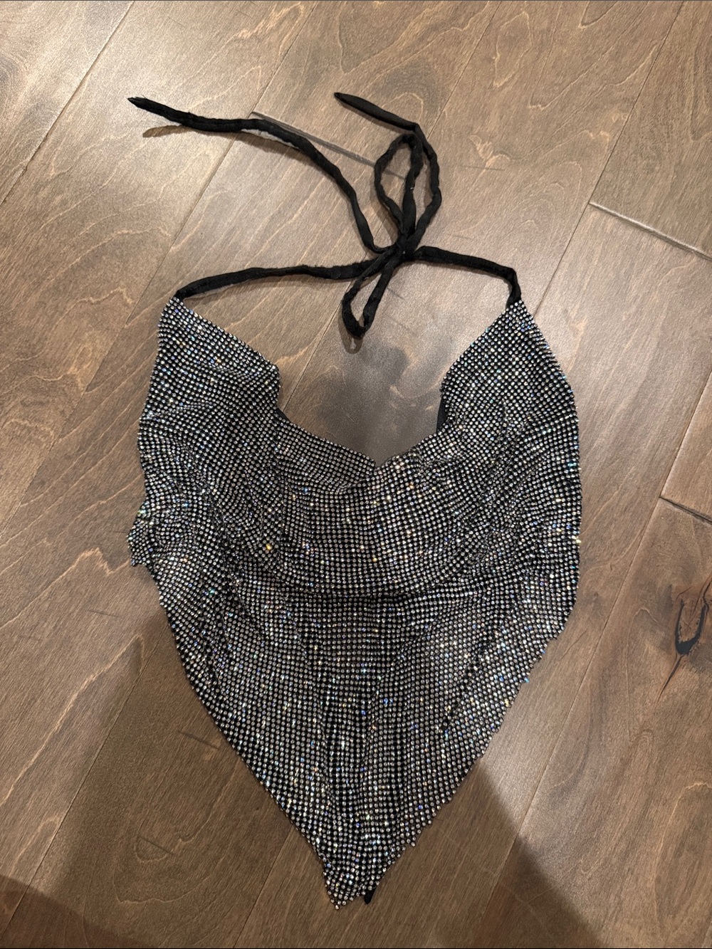Black Rhinestone Halter Bandana Top